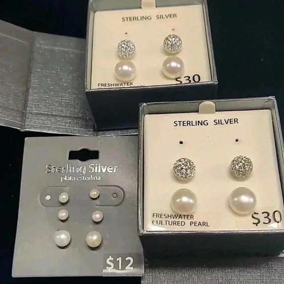 Assortment of new various sterling silver and pearl earrings - Picture 1 of 3